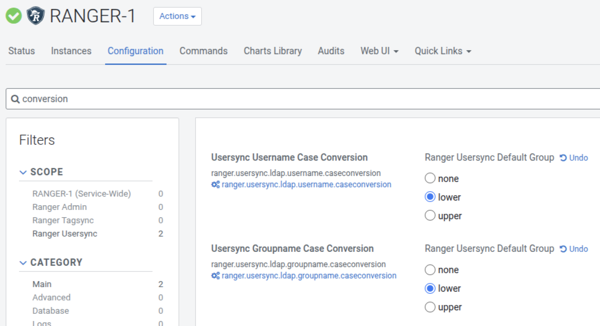 Configuration properties to set the Ranger Usersync settings