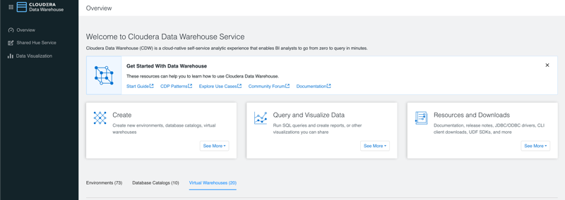 Cloudera Data Warehouse Overview page